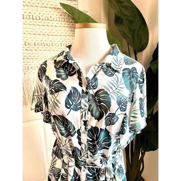 Corvia Women's Plus Size 20/22 Shirt Dress Palm Leaves Belted Lightweight - Picture 6 of 9